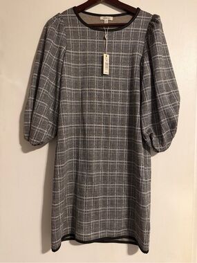 Max Studio - Gray Plaid Puff-Sleeve Shift Dress NWT